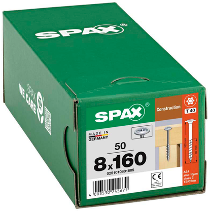 Artikelbild 2 für SPAX® Holzbauschrauben T40 Tellerkopf WIROX 0251010801605 8 mm x 160 mm, 50 St., Artikelnummer 397319