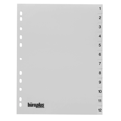 Artikelbild für büroplus Ordnerregister DIN A4 Vollformat 1-12 grau 12-teilig, 1 Satz, Artikelnummer 839191
