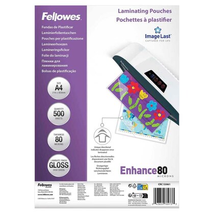 Artikelbild für Fellowes Enhance80 ImageLast Laminierfolien glänzend für A4 80 micron, 500 St., Artikelnummer 757629