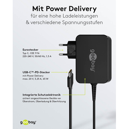 Artikelbild 5 für goobay Ladekabel mit Adapter schwarz, Kabellänge: 1,8 m, 65 Watt, Artikelnummer 557136