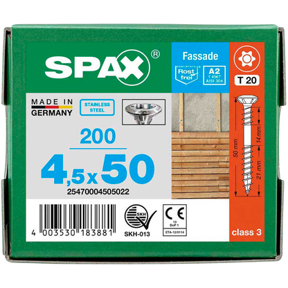 Artikelbild 6 für SPAX® Fassadenschrauben T20 Linsensenkkopf A2 25470004505022 4,5 mm x 50 mm, 200 St., Artikelnummer 396691