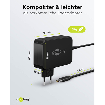 Artikelbild 4 für goobay Ladekabel mit Adapter schwarz, Kabellänge: 1,8 m, 65 Watt, Artikelnummer 557136