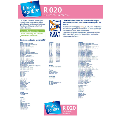 Artikelbild 2 für flink & sauber R 020 Staubsaugerbeutel, 4 St., Artikelnummer 539381