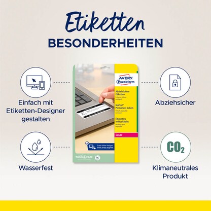 Artikelbild 9 für AVERY Zweckform abziehsichere Folienetiketten L6146-20 weiß 63,5 x 33,9 mm, 20 Blatt, Artikelnummer 896936