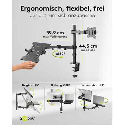 Artikelbild 3 für goobay Laptop-Monitor-Halterung 70815 schwarz für 1 Monitor und 1 Notebook, Tischbohrung, Tischklemme, Artikelnummer 557179