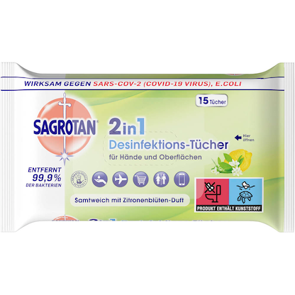 Artikelbild für SAGROTAN® Desinfektionstücher 2in1 1-lagig weiß, 15 Tücher, Artikelnummer 295653
