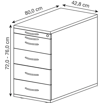 Artikelbild 2 für HAMMERBACHER Solid SC50 Standcontainer nussbaum 5 Auszüge Metall-Bügelgriff chrom 42,8 x 80,0 x 72,0 - 76,0 cm, Artikelnummer 983167