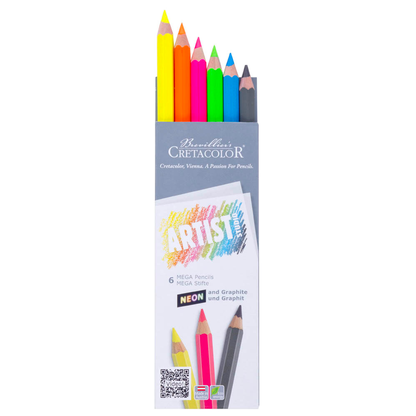 Artikelbild für Brevillier's CRETACOLOR Artist Studio MEGA Neon + Graphit Buntstifte farbsortiert, 6 St., Artikelnummer 883525