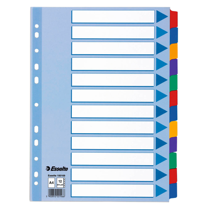 Artikelbild für Esselte Ordnerregister DIN A4 Vollformat blanko farbig 12-teilig, 1 Satz, Artikelnummer 352864