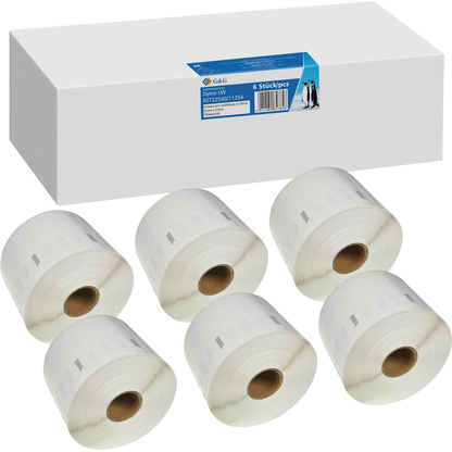 Artikelbild für G&G Etikettenrollen für Etikettendrucker ersetzt DYMO 11354/S0722540 weiß, 57,0 x 32,0 mm, 6 x 1000 Etiketten, Artikelnummer 130969