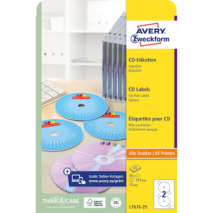 Artikelbild 7 für AVERY Zweckform CD-Etiketten L7676-25 weiß, 50 Etiketten , Artikelnummer 955955