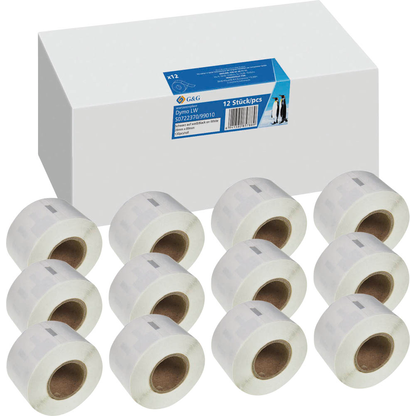 Artikelbild für G&G Etikettenrollen für Etikettendrucker ersetzt DYMO S0722370/99010 weiß, 28,0 x 89,0 mm, 12 x 130 Etiketten, Artikelnummer 204408