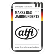 Deutsche Standards Auszeichnung „Marke des Jahrhunderts 2025“ für alfi mit Webadresse www.deutsche-standards.de.