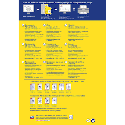 Artikelbild 4 für AVERY Zweckform Folien-Adressetiketten L4772-25 transparent 99,1 x 42,3 mm, 25 Blatt, Artikelnummer 345470