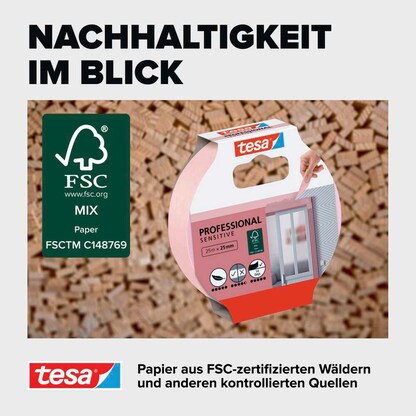 Artikelbild 6 für tesa PROFESSIONAL SENSITIVE Malerband pink 25,0 mm x 25,0 m 1 Rolle, Artikelnummer 723878