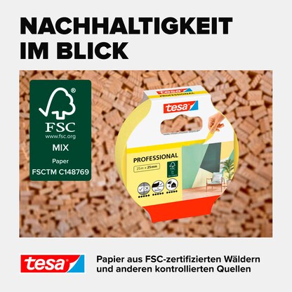 Artikelbild 7 für tesa PROFESSIONAL Malerband gelb 25,0 mm x 25,0 m 1 Rolle, Artikelnummer 723886