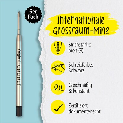 Artikelbild 5 für ONLINE® Kugelschreiberminen B schwarz, 6 St., Artikelnummer 617367