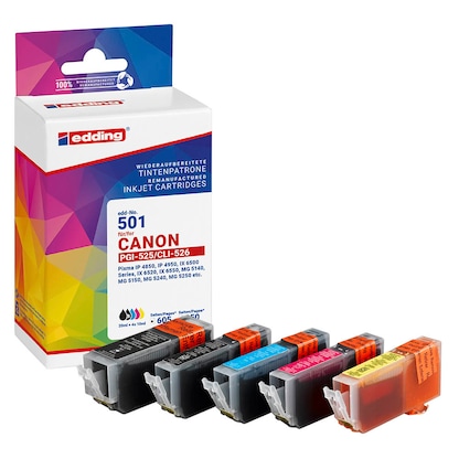 Artikelbild für edding EDD-501 2x schwarz, cyan, magenta, gelb Druckerpatronen kompatibel zu Canon PGI-525 BK, CLI-526 BK/C/M/Y, 5er-Set, Artikelnummer 128959
