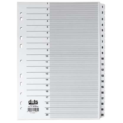 Artikelbild für dots Ordnerregister Mylar DIN A4 Vollformat 1-20 weiß 20-teilig, 1 Satz, Artikelnummer 486886