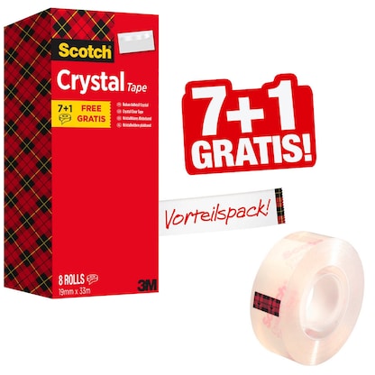 Artikelbild für 7 + 1 GRATIS: Scotch Crystal Klebefilm kristall-klar 19,0 mm x 33,0 m 7 Rollen + GRATIS 1 Rollen, Artikelnummer 523264
