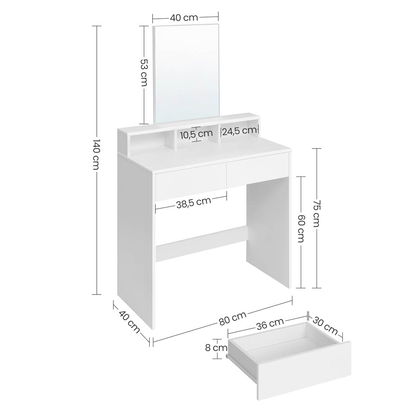 Artikelbild 2 für VASAGLE Schminktisch rechteckig Melamin, Spanplatte weiß 40,0 x 40,0 x 140,0 cm, 1 St., Artikelnummer 439186