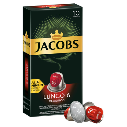 Artikelbild für JACOBS LUNGO CLASSICO Kaffeekapseln, Arabica- und Robustabohnen mild, 10 Stück, Artikelnummer 340957