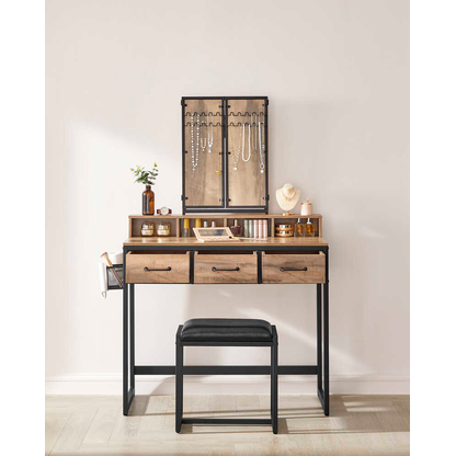 Artikelbild 4 für VASAGLE Schminktisch rechteckig Spanplatte eiche, schwarz 90,0 x 40,0 x 141,0 cm, 1 St., Artikelnummer 759468