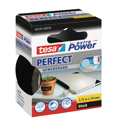 Artikelbild 2 für tesa extra Power® Perfect Gewebeband schwarz 38,0 mm x 2,75 m 1 Rolle, Artikelnummer 114603