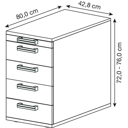 Artikelbild 2 für HAMMERBACHER Akandia Standcontainer lichtgrau 5 Auszüge Stahl-Relinggriff silber 42,8 x 80,0 x 72,0 - 76,0 cm, Artikelnummer 671792