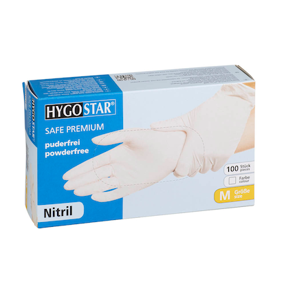 Artikelbild für HYGOSTAR unisex Einmalhandschuhe SAFE PREMIUM weiß Größe M, 100 St., Artikelnummer 597922