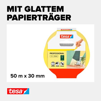 Artikelbild 4 für tesa PROFESSIONAL Malerband gelb 30,0 mm x 50,0 m 1 Rolle, Artikelnummer 724231