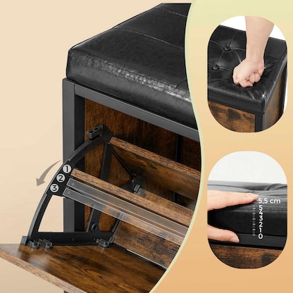 Artikelbild 5 für VASAGLE Schuhbank LSB049B01 vintagebraun, schwarz Holz 80,0 cm, Artikelnummer 759546