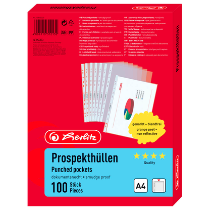 Artikelbild 3 für herlitz Prospekthüllen DIN A4 transparent genarbt 0,08 mm, 100 St., Artikelnummer 574048