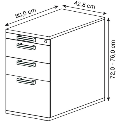Artikelbild 2 für HAMMERBACHER Akandia Standcontainer lichtgrau 4 Auszüge Stahl-Relinggriff silber 42,8 x 80,0 x 72,0 - 76,0 cm, Artikelnummer 671834