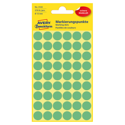 Artikelbild für AVERY Zweckform Klebepunkte 3143 grün Ø 12,0 mm, 270 St., Artikelnummer 579524