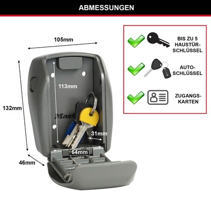 Artikelbild 2 für Master Lock® 5415EURD Schlüsseltresor silber, Zahlenschloss, 10,5 x 4,6 x 13,2 cm, 1 St., Artikelnummer 727554