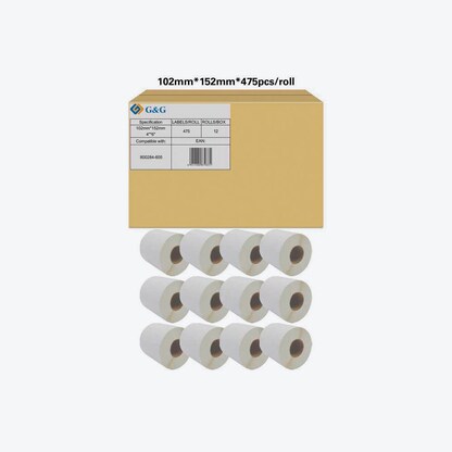Artikelbild für G&G Etikettenrollen für Etikettendrucker ersetzt Zebra 800284-605 weiß, 102,0 x 152,0 mm, 12 x 475 Etiketten, Artikelnummer 130736
