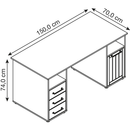 Artikelbild 3 für MÖBELPARTNER Jelda Schreibtisch eiche-landhaus rechteckig, Wangen-Gestell weiß 150,0 x 70,0 cm, Artikelnummer 254898