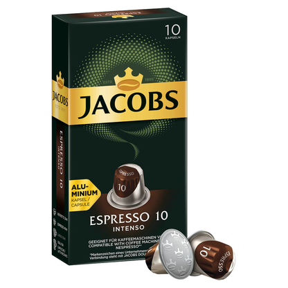 Artikelbild für JACOBS ESPRESSO INTENSO Kaffeekapseln, Arabica- und Robustabohnen kräftig, 10 Stück, Artikelnummer 340972