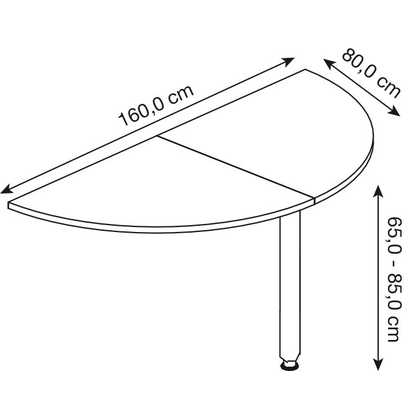 Artikelbild 2 für HAMMERBACHER Anbautisch höhenverstellbar Popular grau, silber halbrund 160,0 x 80,0 x 65,5 - 82,5 cm, Artikelnummer 991962