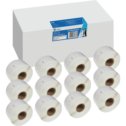 Artikelbild für G&G Etikettenrollen für Etikettendrucker ersetzt DYMO 99012/S0722400 weiß, 36,0 x 89,0 mm, 12 x 260 Etiketten, Artikelnummer 204398