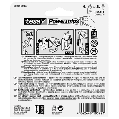 Artikelbild 5 für tesa Gardine Klebehaken für max. 1,0 kg, 1,4 x 3,4 cm, 4 St., Artikelnummer 738619