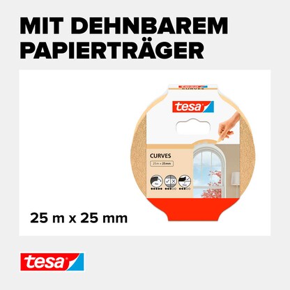 Artikelbild 4 für tesa KURVEN Kreppband beige 25,0 mm x 25,0 m 1 Rolle, Artikelnummer 723959