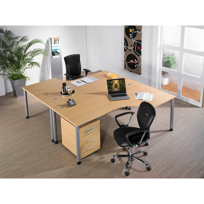 Artikelbild 5 für HAMMERBACHER Orbis höhenverstellbarer Schreibtisch buche L-Form, 5-Fuß-Gestell silber 200,0 x 80,0/120,0 cm, Artikelnummer 484949