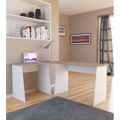 Artikelbild 5 für VCM my office Masola Schreibtisch weiß, sonoma-eiche rechteckig, 4-Fuß-Gestell weiß 135,0 x 105,0 cm, Artikelnummer 848711