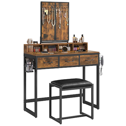 Artikelbild 4 für VASAGLE Schminktisch rechteckig Spanplatte braun, schwarz 90,0 x 40,0 x 141,0 cm, 1 St., Artikelnummer 438368