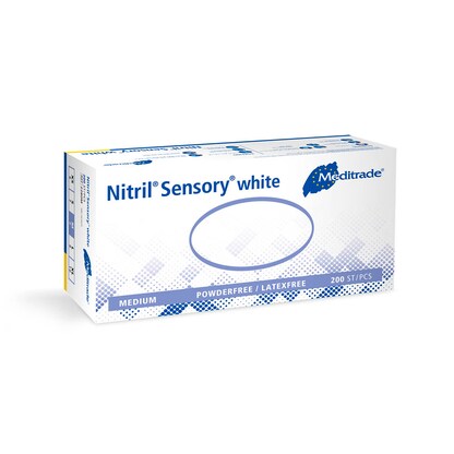 Artikelbild 2 für Meditrade® unisex Einmalhandschuhe Nitril® Sensory® weiß Größe M, 200 St., Artikelnummer 567657