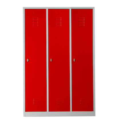 Artikelbild 2 für Gürkan Spind lichtgrau, feuerrot 105422, 3 Schließfächer 118,5 x 50,0 x 180,0 cm, Artikelnummer 560641