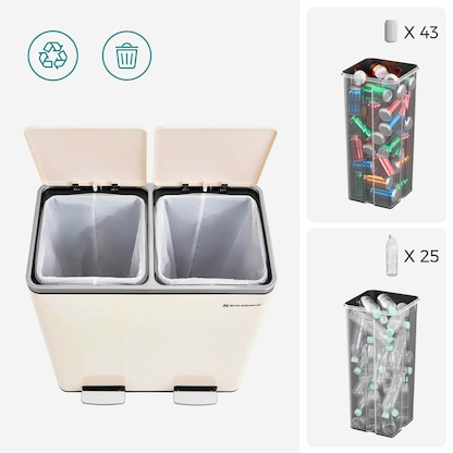 Artikelbild 3 für SONGMICS Mülltrenner 2x 30,0 l cremeweiß, 1 St., Artikelnummer 260978