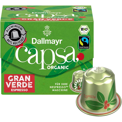 Artikelbild für Dallmayr Capsa Gran Verde Espresso Bio-Kaffeekapseln, Arabicabohnen kräftig, 10 Stück, Artikelnummer 470894